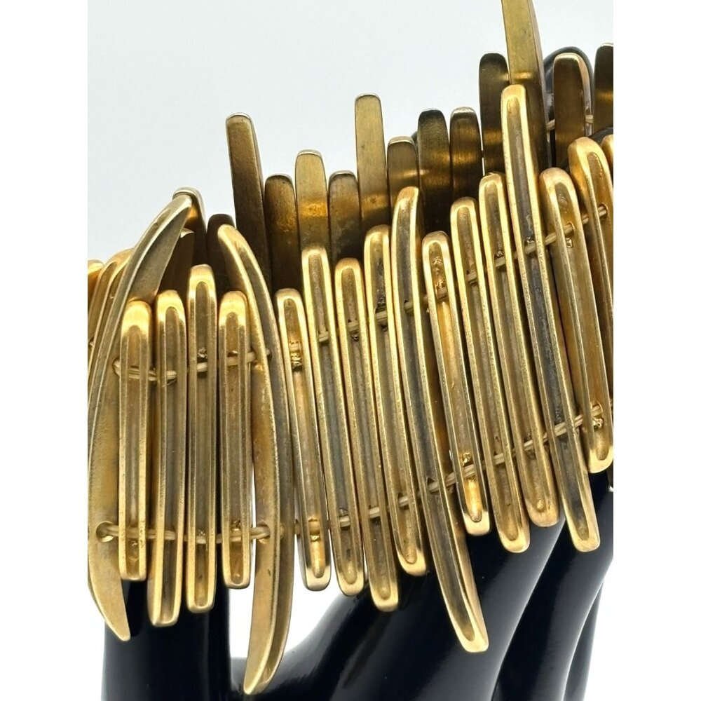 Vintage Brutalist Possibly Brass Spike or Spear Shaped Elements Stretch Bracelet - Picture 8 of 14